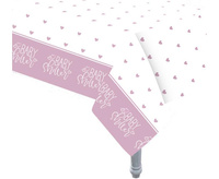 Obrus plastikowy Baby Shower, różowe serca, rozm. 137x213 cm
