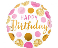 Balon foliowy 18" - Pink and gold Birthday