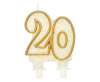 Świeczka cyferka "20", złoty kontur