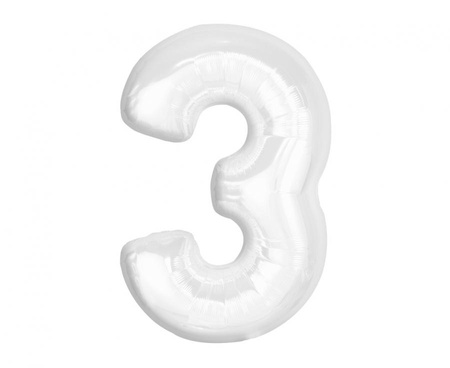 Balon foliowy , cyfra 3, biała, 92 cm