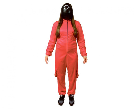 Strój Gra w Kolory, Czerwony - Kółko (kombinezon z kapturem, pasek, maska), rozm. 38