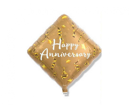 Balon foliowy, diament 14", Happy Anniversary Star&Ribbons, packed
