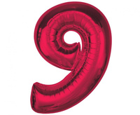 Balon foliowy Smart, cyfra 9, czerwona, 92 cm