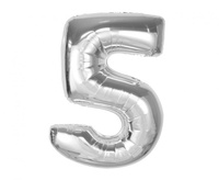 Balon foliowy Smart, cyfra 5, srebrna, 92 cm