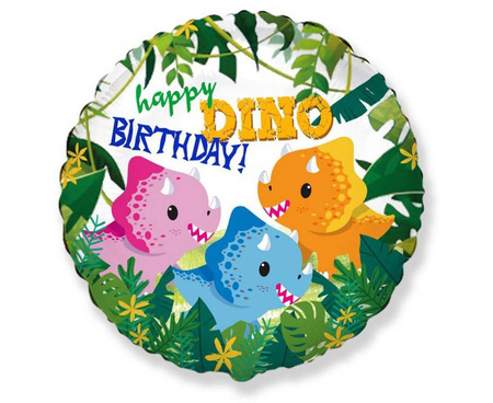 Balon foliowy 18" - Happy Birthday - Dino, pakowany