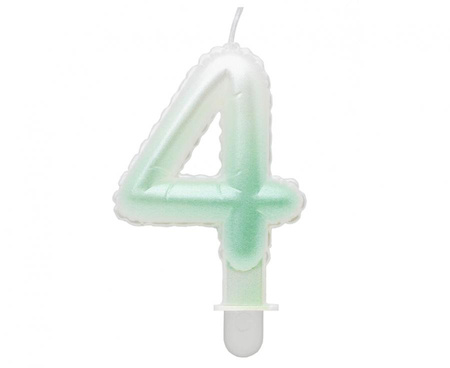 Świeczka cyferka 4, ombre, perłowa biało-zielona, 7 cm