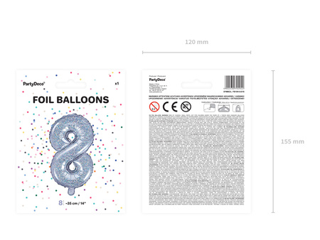 Balon foliowy Cyfra ''8'', 35cm, holograficzny