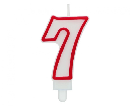 Świeczka cyferka "7", czerwony kontur 7 cm