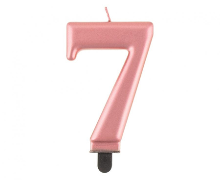 Świeczka cyferka 7, metalik różowo-złota, 8,0 cm