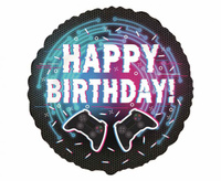 Balon foliowy 18" - Happy Birthday - Kontroler (Gamepad), pakowany