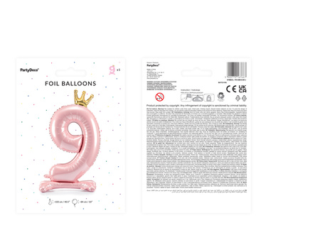 Stojący balon foliowy cyfra ''9'', 84 cm, jasny różowy