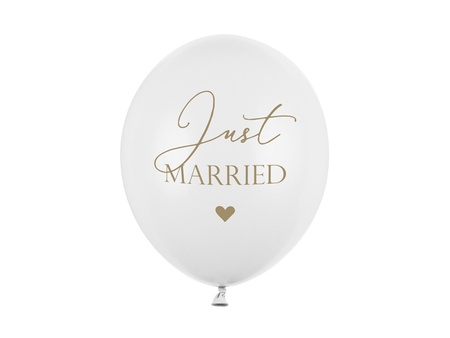 Balony 30cm, Just Married, P. Pure White (1 op. / 6 szt.)