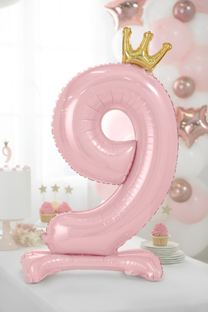 Stojący balon foliowy cyfra ''9'', 84 cm, jasny różowy