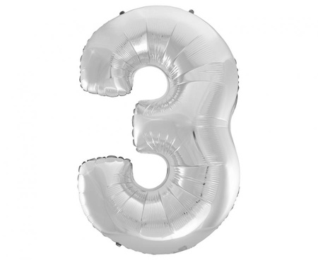 Balon foliowy Cyfra 3, srebrna, 92 cm