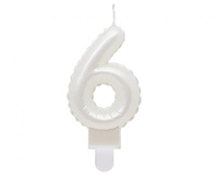 Świeczka cyferka 6, perłowa biała, 7 cm