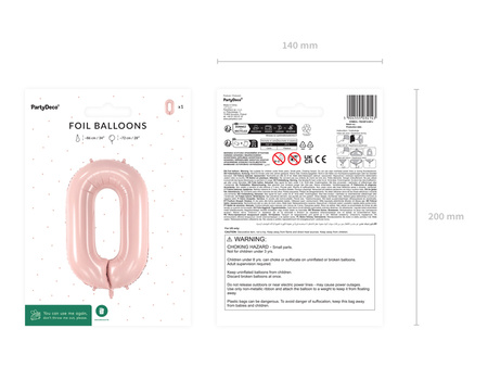 Balon foliowy Cyfra ''0'', 72cm, jasny różowy