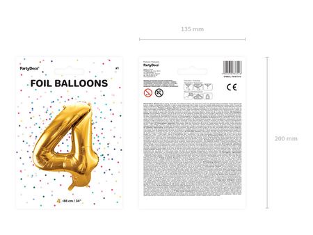 Balon foliowy Cyfra ''4'', 86cm, złoty