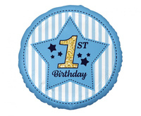 Balon foliowy 1st Birthday, niebieski, 18 cali