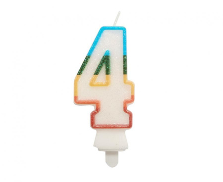 Świeczka cyferka 4, tęczowa, NOWY BIO BROKAT, 8,5 cm