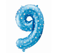 Balon foliowy "Cyfra 9", niebieska w gwiazdy, 61 cm