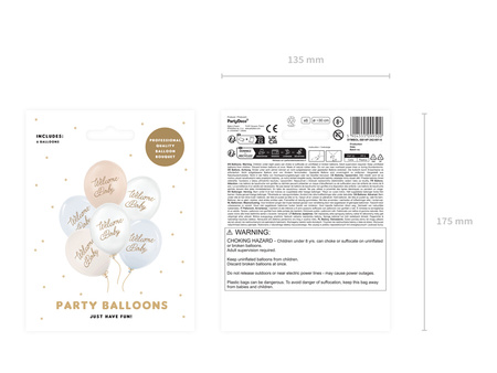 Balony 30 cm, Welcome Baby, mix niebieski (1 op. / 6 szt.)