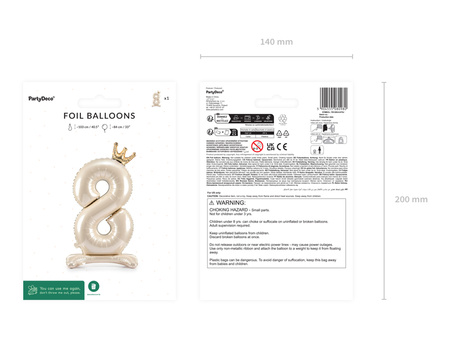 Stojący balon foliowy cyfra ''8'', 84 cm, jasny krem