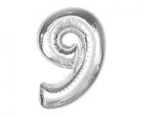Balon foliowy Smart, cyfra 9, srebrna, 92 cm