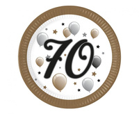 Talerzyki papierowe 70 urodziny FSC, 23 cm, 8 szt.