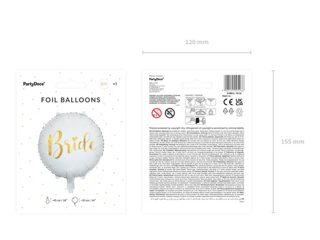 Balon foliowy Bride 45cm, biały