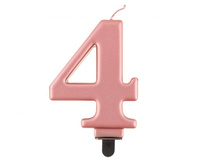 Świeczka cyferka 4, metalik różowo-złota, 8,0 cm