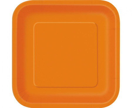 Talerzyki papierowe, pomarańczowe, 23 cm, kwadratowe, 14 szt.