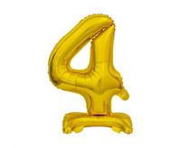 Balon foliowy Cyfra stojąca 4, złota, 38 cm
