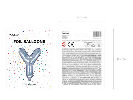 Balon foliowy Litera ''Y'', 35cm, holograficzny
