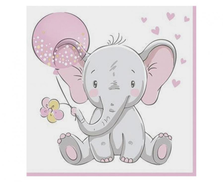 Serwetki Baby Elephant with Pink Ballon, 33x33 cm, 20 szt.