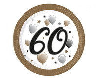 Talerzyki papierowe 60 urodziny FSC, 23 cm, 8 szt.