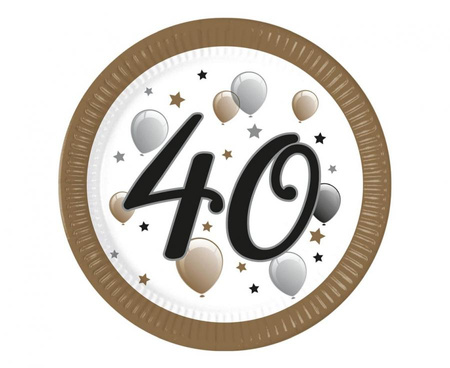 Talerzyki papierowe 40 urodziny FSC, 23 cm, 8 szt.