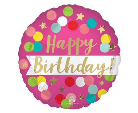 Balon foliowy 18" - HSTN Birthday Pink Confetti
