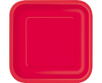 Talerzyki papierowe, czerwone, kwadratowe, 18 cm, 16 szt.