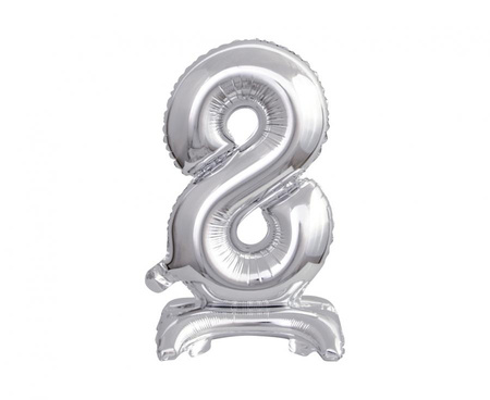 Balon foliowy Cyfra stojąca 8, srebrna, 38 cm