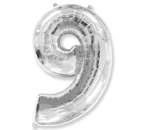 Balon foliowy - "Number 9" srebrny 85 cm