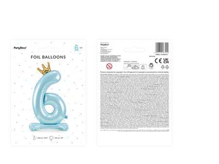 Stojący balon foliowy cyfra ''6'', 84 cm, błękit