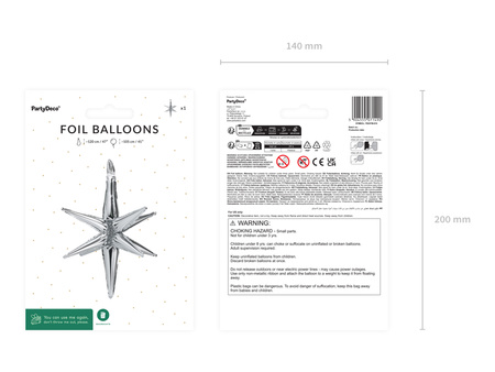 Balon foliowy Gwiazda 3D, 105cm, srebrny