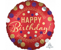 Balon foliowy XL "Happy Birthday" Red Satin Party, zapakowany