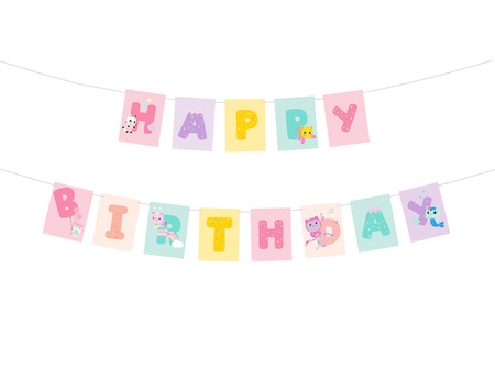 Baner Happy Birthday Koci Domek Gabi, 180 x 15 cm, mix