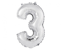 Balon foliowy "Cyfra 3", srebrna, 35 cm