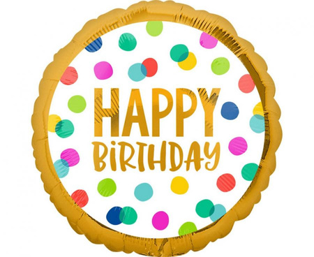 Balon foliowy 18" "Happy Birthday" kropki, zapakowany