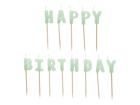 Świeczki urodzinowe Happy Birthday, 2,5 cm, jasny zielony (1 op. / 13 szt.)