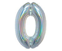 Balon foliowy , Cyfra 0, holograficzna srebrna, 76 cm