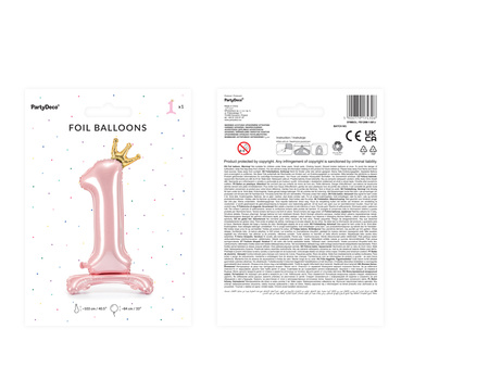 Stojący balon foliowy cyfra ''1'', 84 cm, jasny różowy