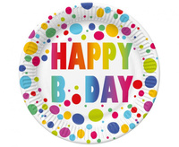 Talerzyki papierowe Happy B'Day Dots, 23 cm, 8 szt.